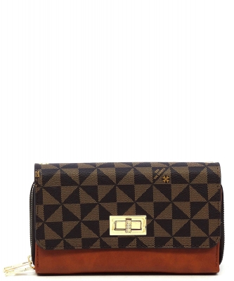 Monogram Twist Lock Double Zip Around Crossbody Wallet  PM2746 COFFEE